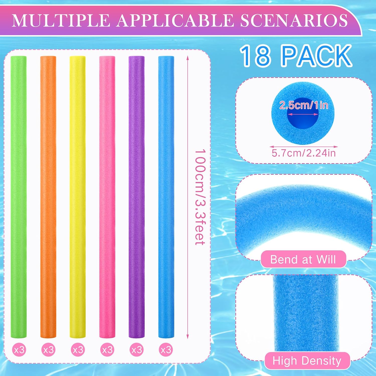 18 Pack Pool Noodles Bulk 39 x - Foam Pool Noodle 评论和价格