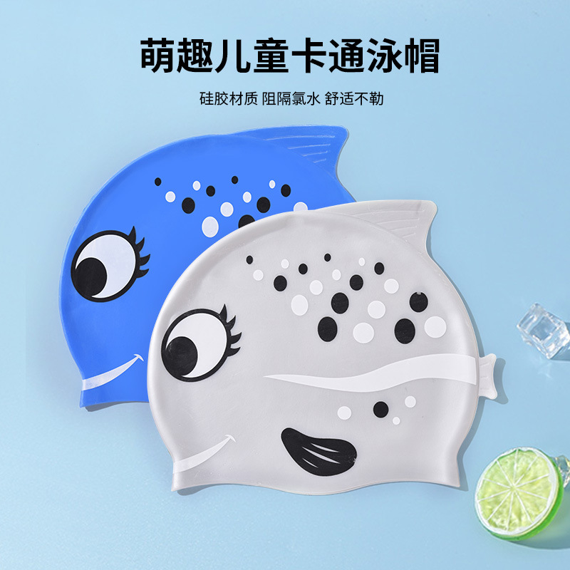 1PC Cute Cartoon Fish Print Si - Swim Cap Silicone 评论和价格