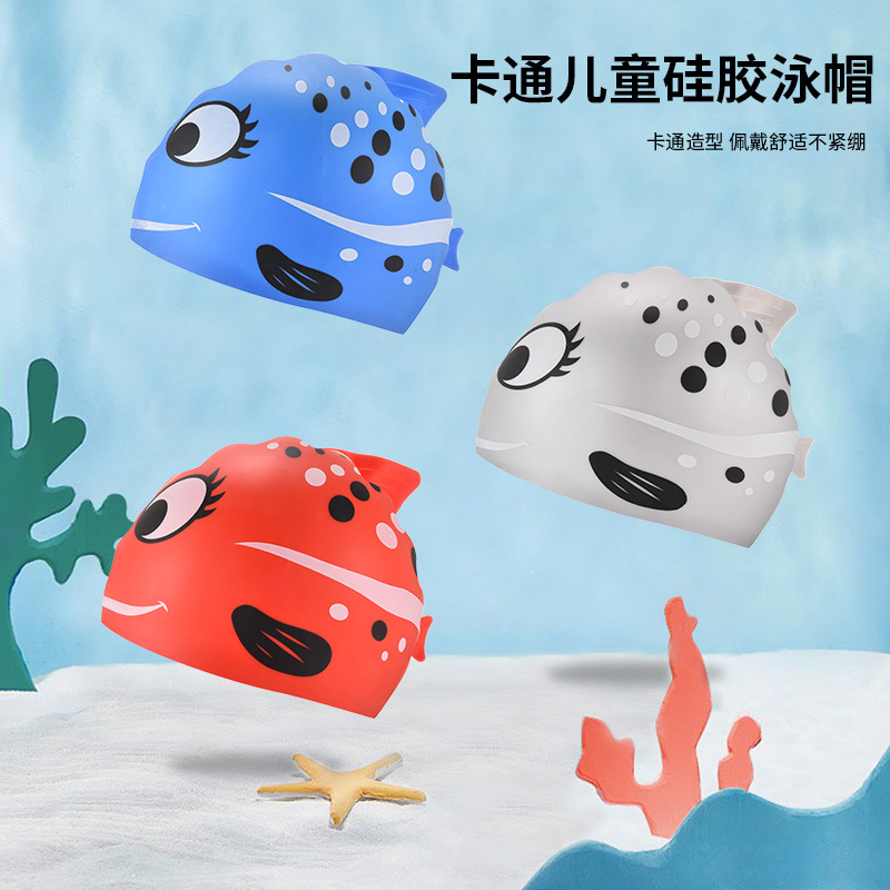 1PC Cute Cartoon Fish Print Si - Swim Cap Silicone 评论和价格